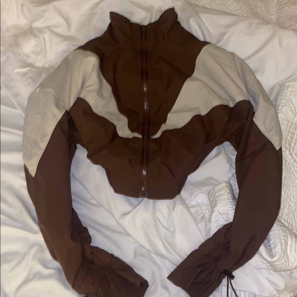Brown and Cream Women's Jacket